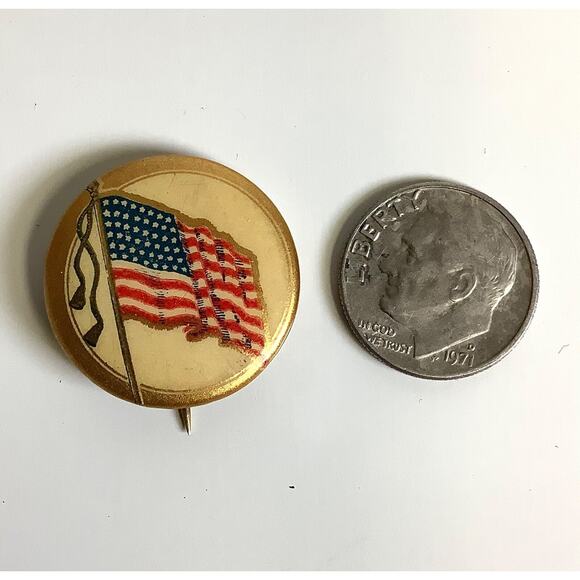 Early 1900s Walter Brunt Co Pin Button USA Flag Independence Day Vtg Pinback - Picture 2 of 3